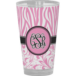 Zebra & Floral Pint Glass - Full Color (Personalized)