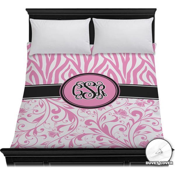 Custom Zebra & Floral Duvet Cover - Full / Queen (Personalized)