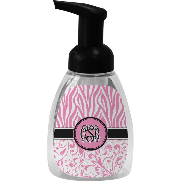 Custom Zebra & Floral Foam Soap Bottle - Black (Personalized)