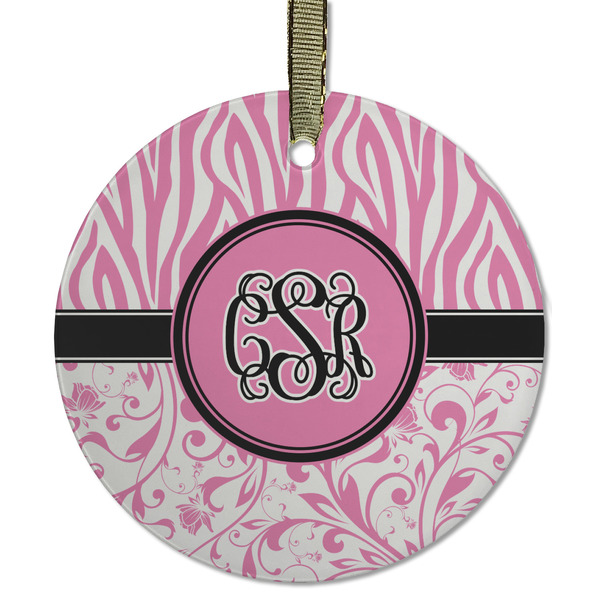 Zebra & Floral Frosted Glass Ornament - Round