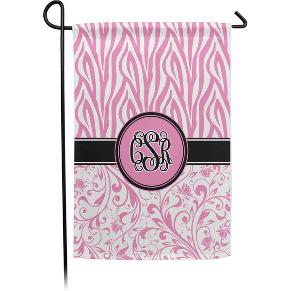 Custom Zebra & Floral Small Garden Flag - Single Sided w/ Monograms