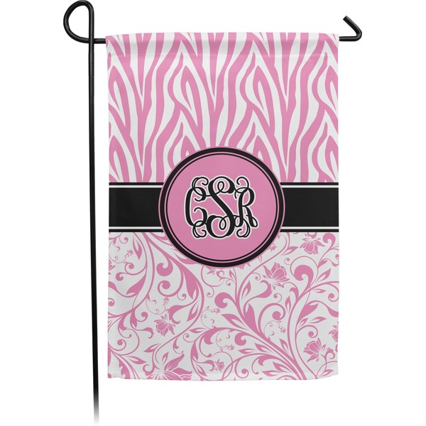Custom Zebra & Floral Small Garden Flag - Double Sided w/ Monograms
