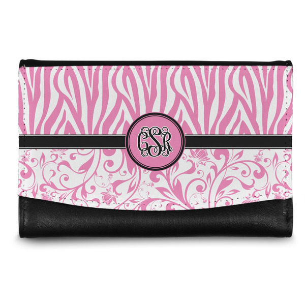 Custom Zebra & Floral Genuine Leather Women's Wallet - Small (Personalized)