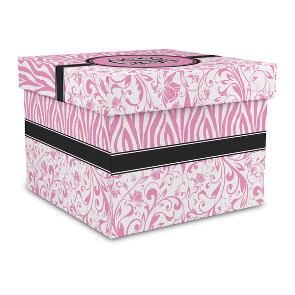 Custom Zebra & Floral Gift Box with Lid - Canvas Wrapped - Large (Personalized)