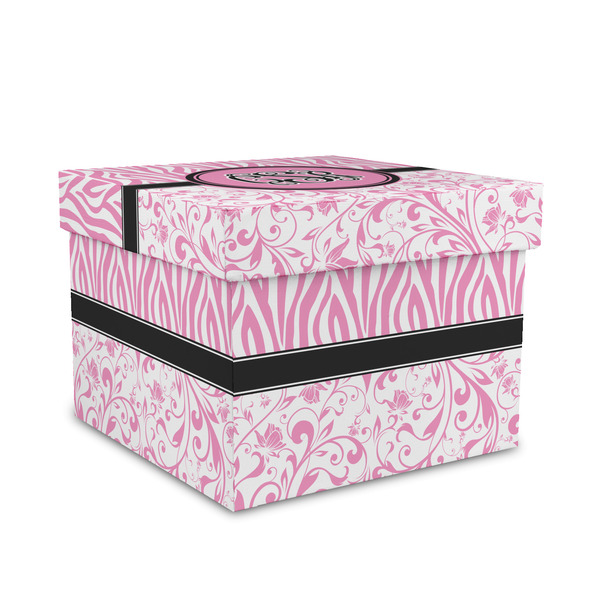 Custom Zebra & Floral Gift Box with Lid - Canvas Wrapped - Medium (Personalized)