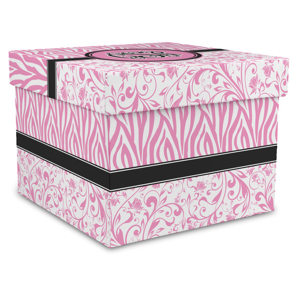Custom Zebra & Floral Gift Box with Lid - Canvas Wrapped - X-Large (Personalized)