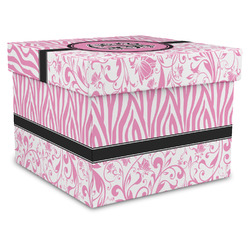 Zebra & Floral Gift Box with Lid - Canvas Wrapped - XX-Large (Personalized)