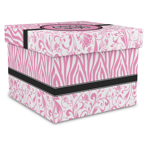 Custom Zebra & Floral Gift Box with Lid - Canvas Wrapped - XX-Large (Personalized)