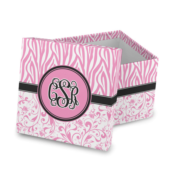 Custom Zebra & Floral Gift Box with Lid - Canvas Wrapped (Personalized)