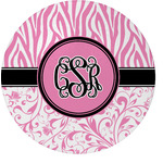 Zebra & Floral Round Glass Cutting Board (Personalized)