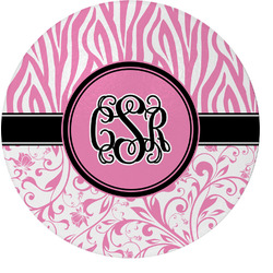 Zebra & Floral Round Glass Cutting Board - Medium (Personalized)