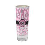 Zebra & Floral 2 oz Shot Glass -  Glass with Gold Rim - Set of 4 (Personalized)