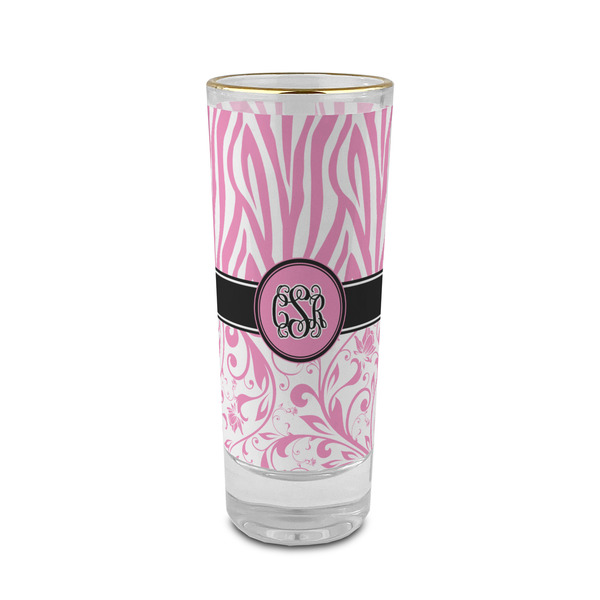 Custom Zebra & Floral 2 oz Shot Glass -  Glass with Gold Rim - Set of 4 (Personalized)