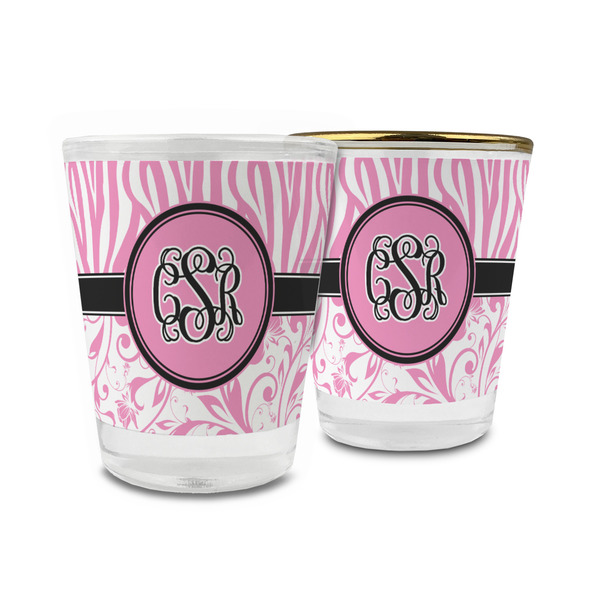 Custom Zebra & Floral Glass Shot Glass - 1.5 oz (Personalized)
