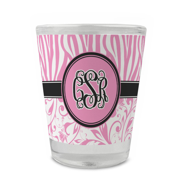 Custom Zebra & Floral Glass Shot Glass - 1.5 oz - Single (Personalized)