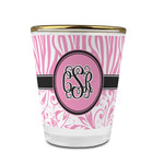 Zebra & Floral Glass Shot Glass - 1.5 oz - with Gold Rim - Set of 4 (Personalized)