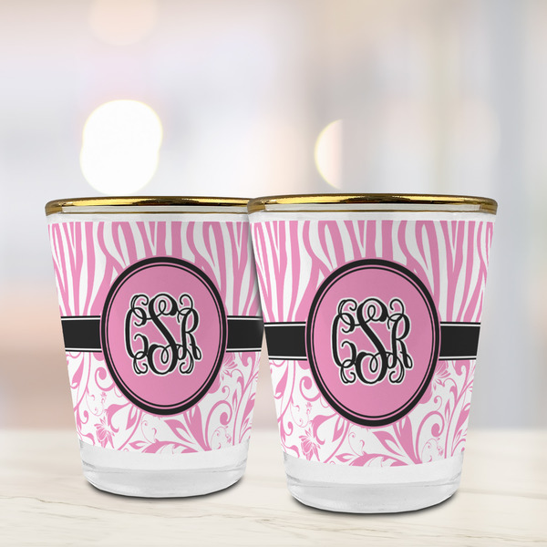 Zebra & Floral Glass Shot Glass - with gold rim - LIFESTYLE