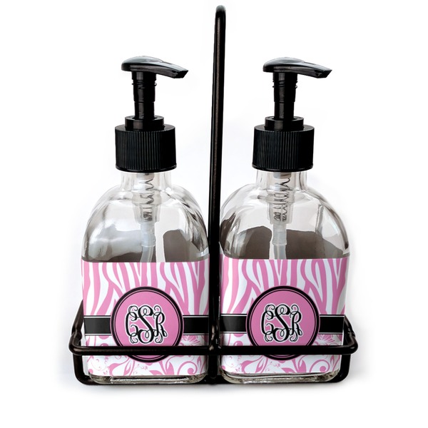 Custom Zebra & Floral Glass Soap & Lotion Bottle Set (Personalized)