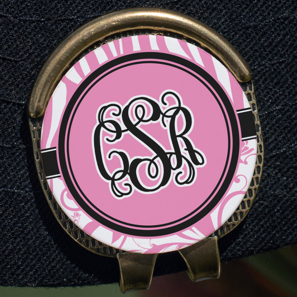 Zebra & Floral Golf Ball Marker Hat Clip - Gold - Close Up