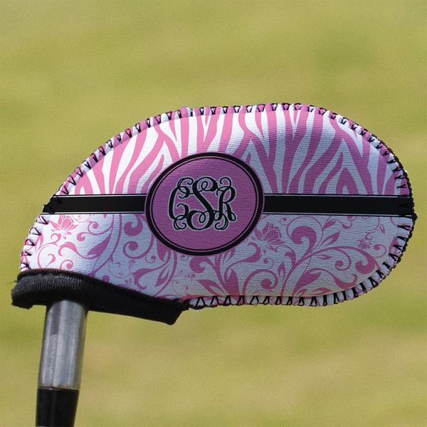 Custom Zebra & Floral Golf Club Iron Cover (Personalized)
