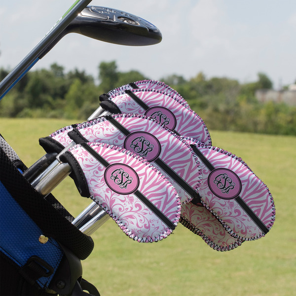 Custom Zebra & Floral Golf Club Iron Cover - Set of 9 (Personalized)