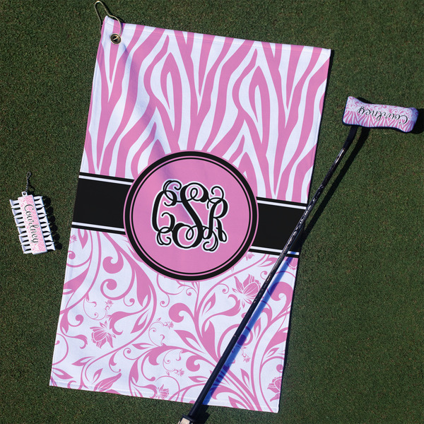 Custom Zebra & Floral Golf Towel Gift Set (Personalized)