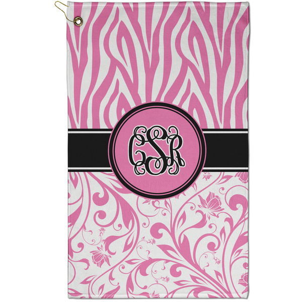Custom Zebra & Floral Golf Towel - Poly-Cotton Blend - Small w/ Monograms