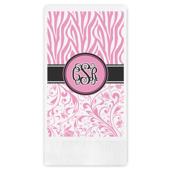 Custom Zebra & Floral Guest Napkins - Full Color - Embossed Edge (Personalized)