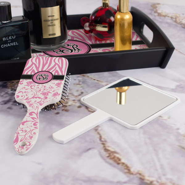Zebra & Floral Hair Brush - With Hand Mirror