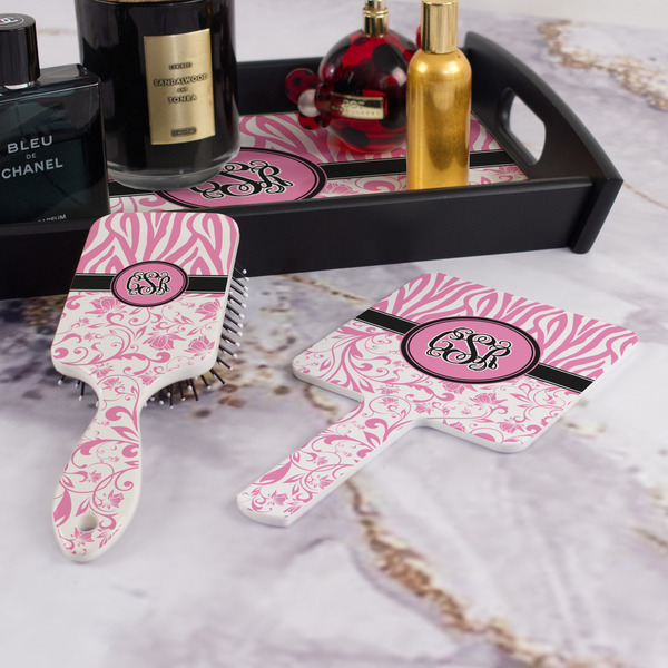 Zebra & Floral Hair Brush and Hand Mirror - Bathroom Scene