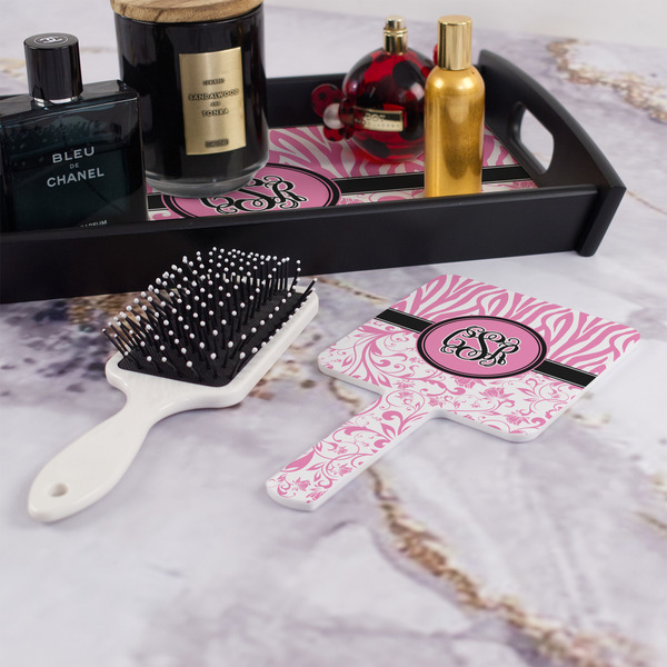 Zebra & Floral Hand Mirror - With Hair Brush