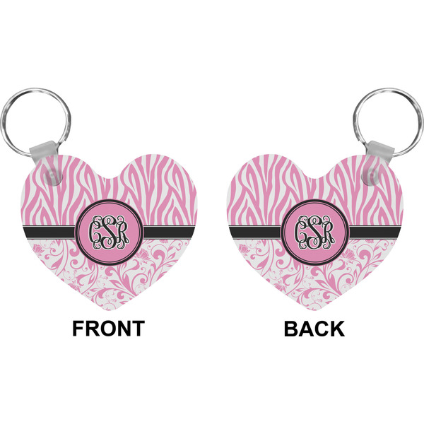 Zebra & Floral Heart Keychain (Front + Back)
