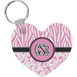 Zebra & Floral Heart Plastic Keychain w/ Monogram