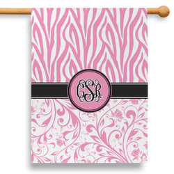 Zebra & Floral 28" House Flag - Double Sided (Personalized)