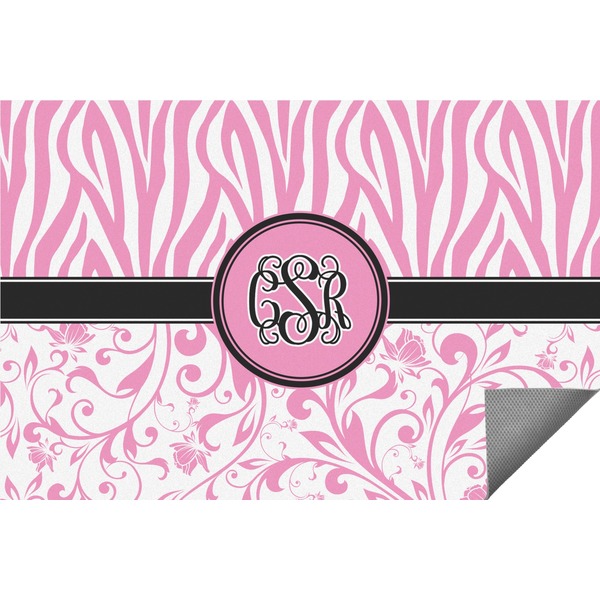 Custom Zebra & Floral Indoor / Outdoor Rug - 5'x8' w/ Monogram