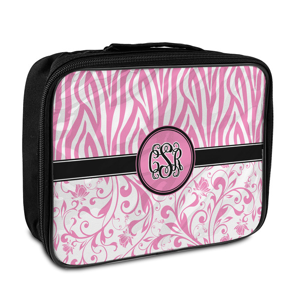 Custom Zebra & Floral Insulated Lunch Bag w/ Monogram