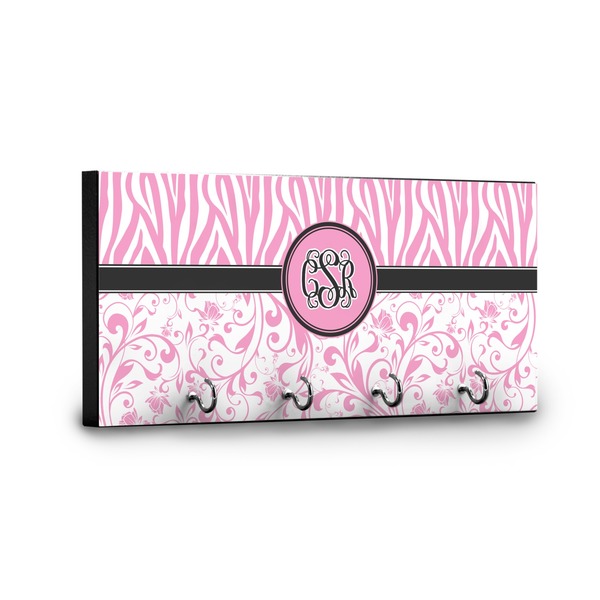 Zebra & Floral Key Hanger - Front View with Hooks