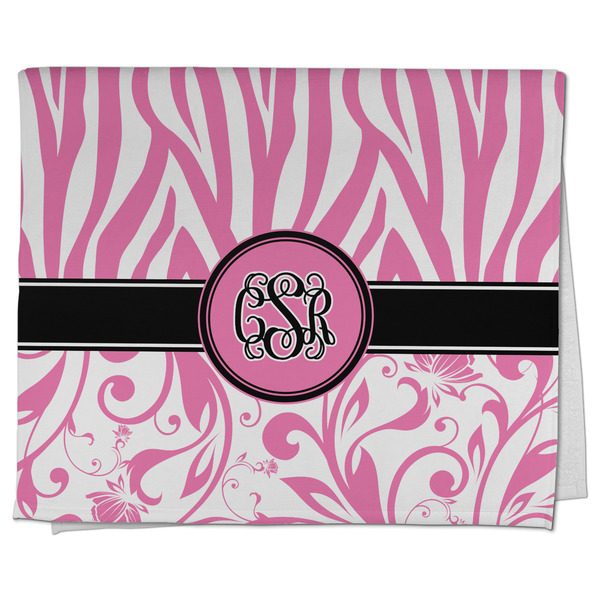 Custom Zebra & Floral Kitchen Towel - Poly Cotton w/ Monograms