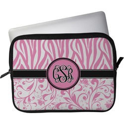 Zebra & Floral Laptop Sleeve / Case - 15" (Personalized)