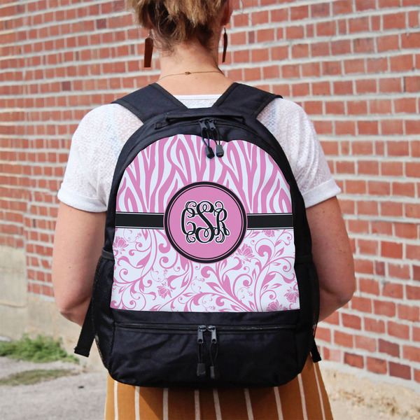 Zebra & Floral Large Backpack - Black - On Back