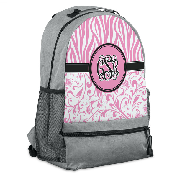 Custom Zebra & Floral Backpack - Grey (Personalized)