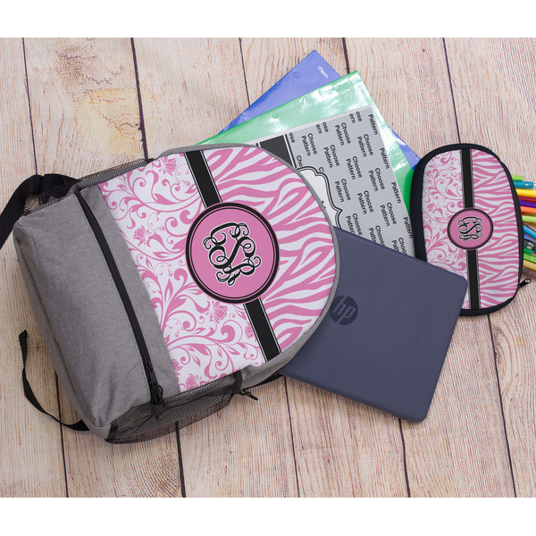 Zebra & Floral Large Backpack - Gray - With Stuff