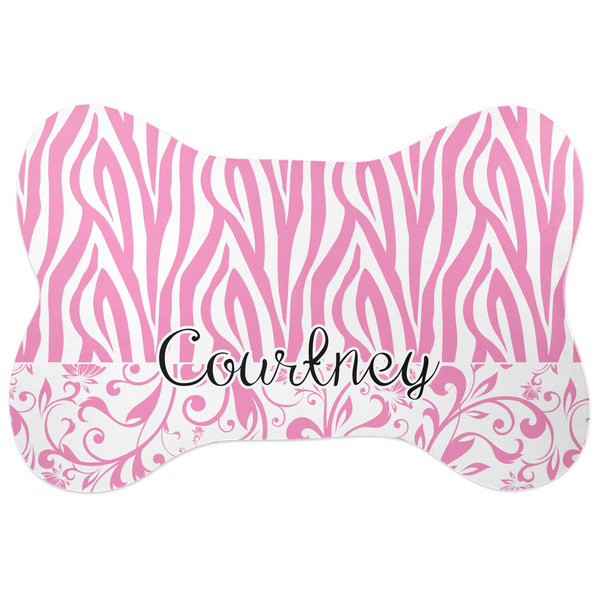 Custom Zebra & Floral Bone Shaped Dog Food Mat (Large) (Personalized)