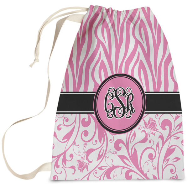 Custom Zebra & Floral Laundry Bag - Large (Personalized)