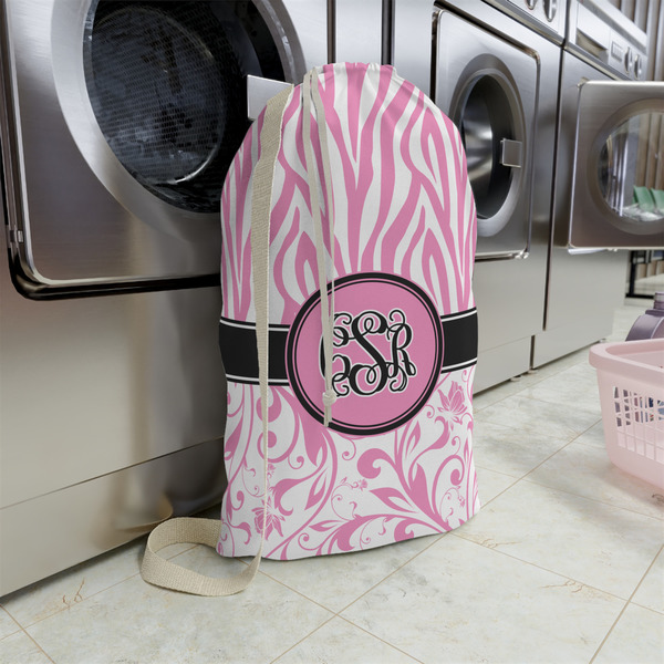 Zebra & Floral Large Laundry Bag - In Context