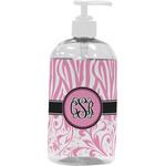 Zebra & Floral Plastic Soap / Lotion Dispenser (16 oz - Large - White) (Personalized)