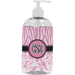 Zebra & Floral Plastic Soap / Lotion Dispenser (16 oz - Large - White) (Personalized)