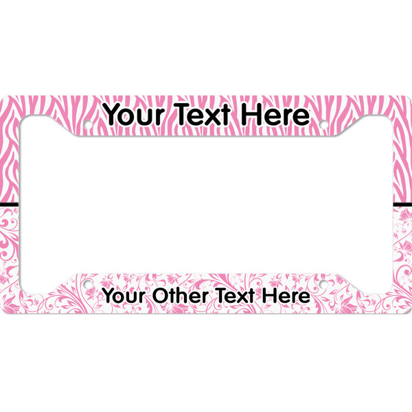Custom Zebra & Floral License Plate Frame - Style A (Personalized)