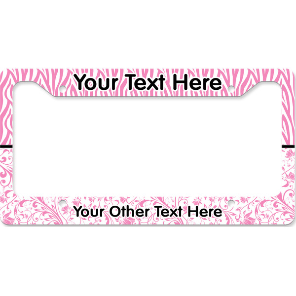Custom Zebra & Floral License Plate Frame - Style B (Personalized)