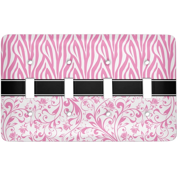Custom Zebra & Floral Light Switch Cover (4 Toggle Plate)